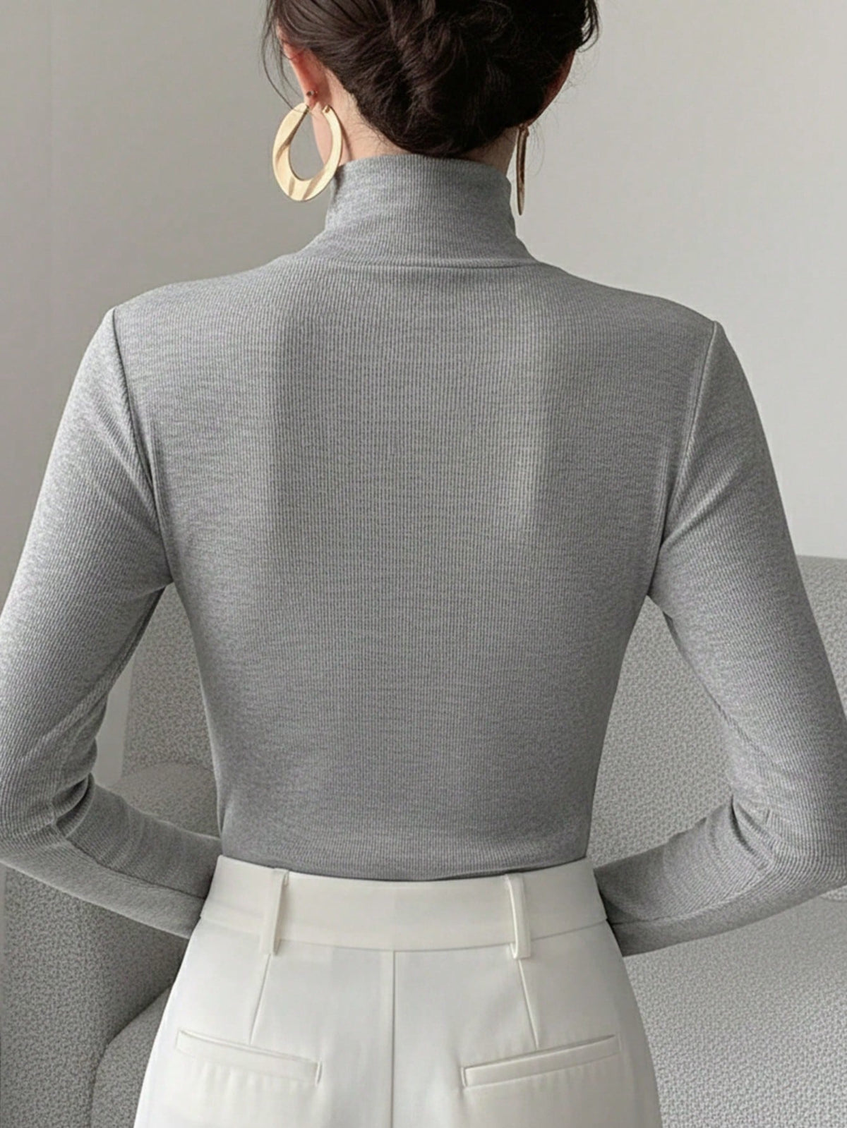 Women's Solid Color Knitted Cross Design Stand Collar Base Layer T-Shirt Top, Office Wear, New Year, Autumn/Winter New Arrival Casual