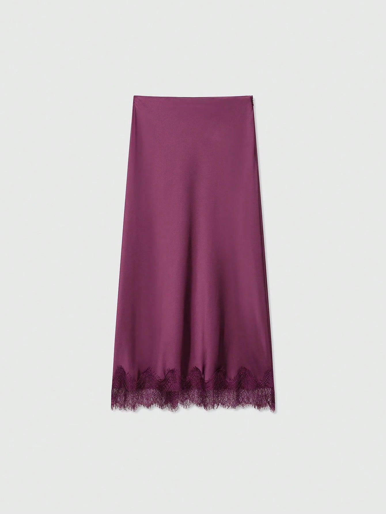 Women's Solid Color Lace Decorated Silk-Like Midi Skirt Summer