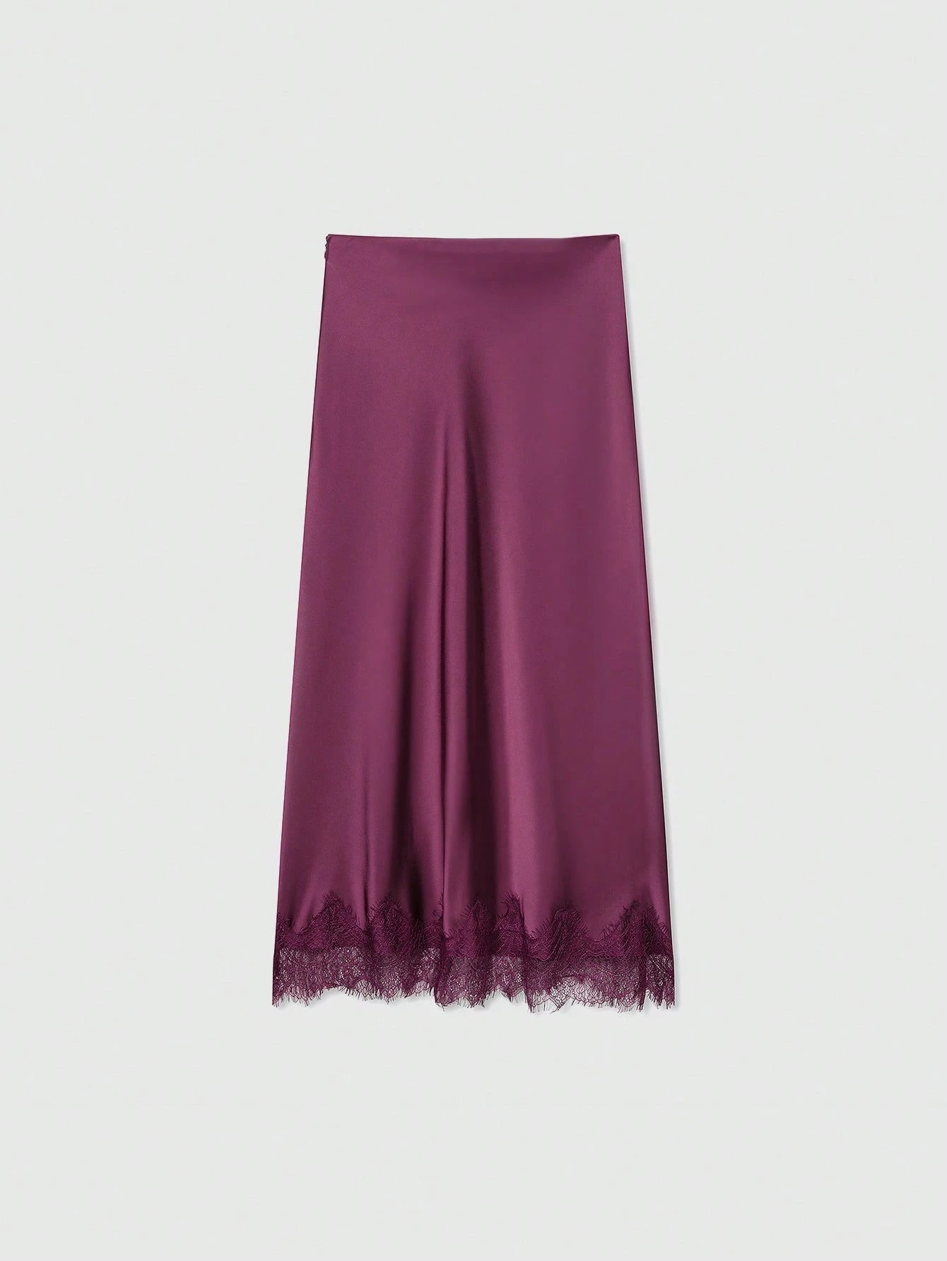 Women's Solid Color Lace Decorated Silk-Like Midi Skirt Summer