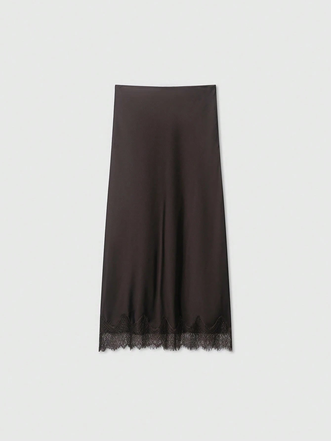 Women's Solid Color Lace Decorated Silk-Like Midi Skirt Summer