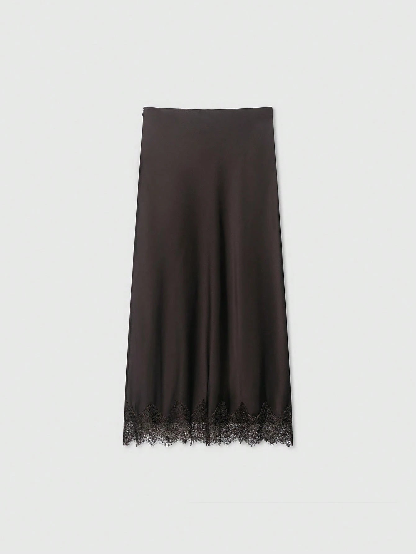 Women's Solid Color Lace Decorated Silk-Like Midi Skirt Summer
