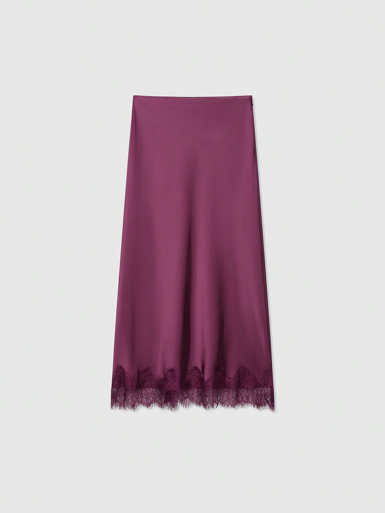 Women's Solid Color Lace Decorated Silk-Like Midi Skirt Summer