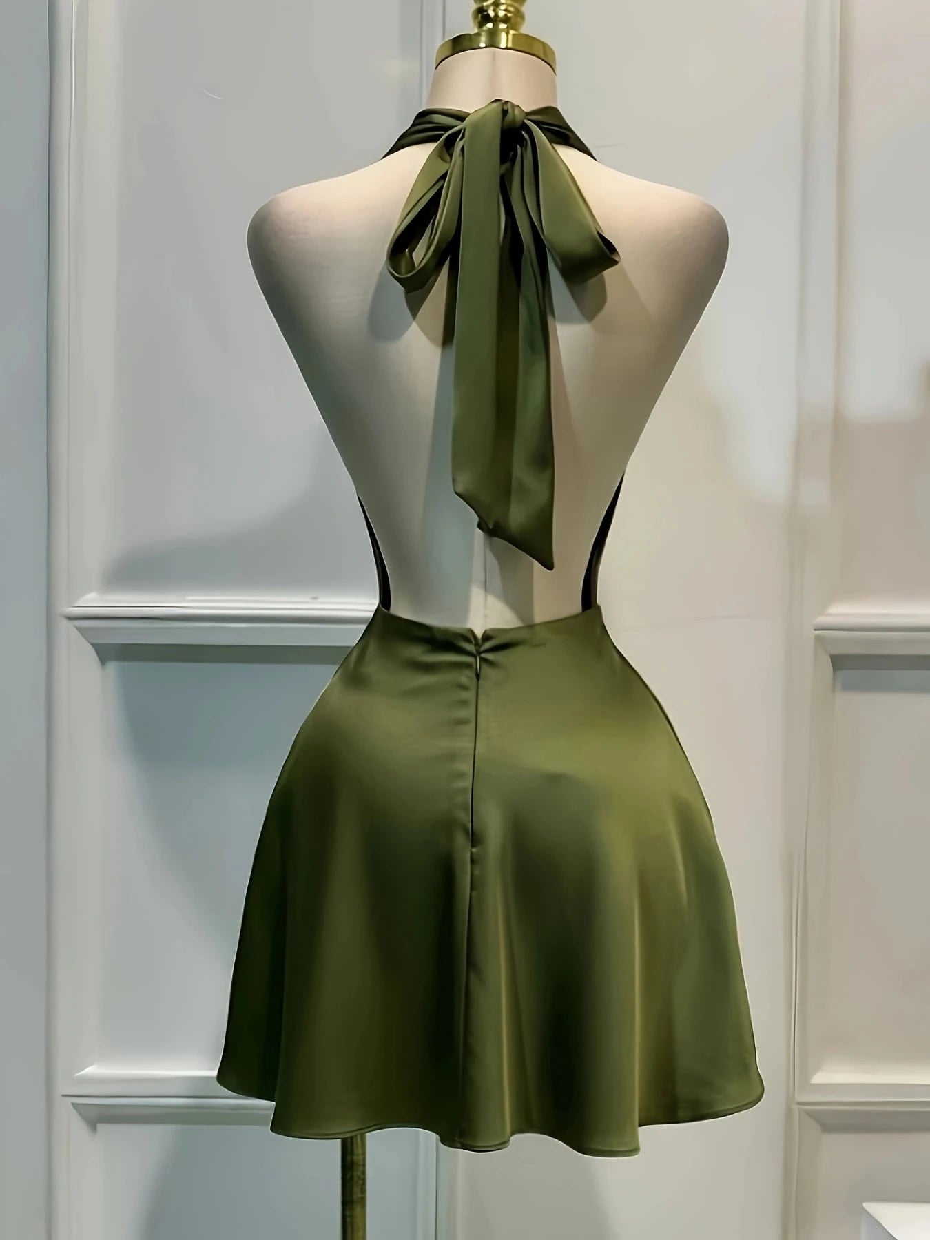 Women's Solid Color Plunging Neckline Backless Sexy Halter Mini Dress Summer Elegant
