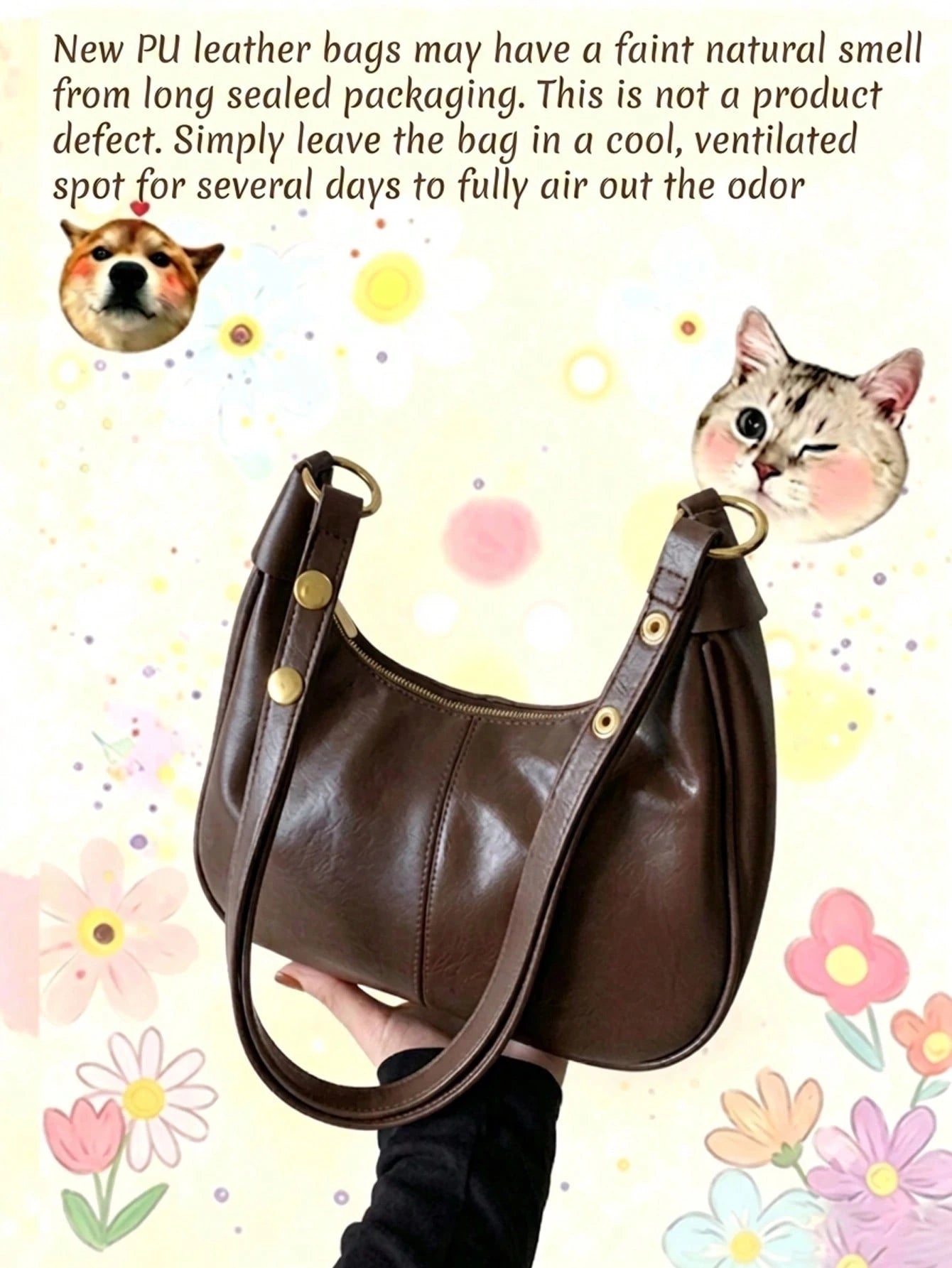 Women's Solid Color PU Shoulder Bag With Cherry Pendant, Waterproof Fabric Underarm Crescent Shaped Bag,Large Capacity Business Commuter Bag