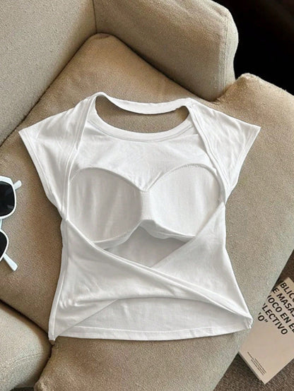 Women's Solid Color Round Neck Backless Fitted Tank Top