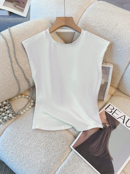 Women's Solid Color Round Neck Backless Fitted Tank Top