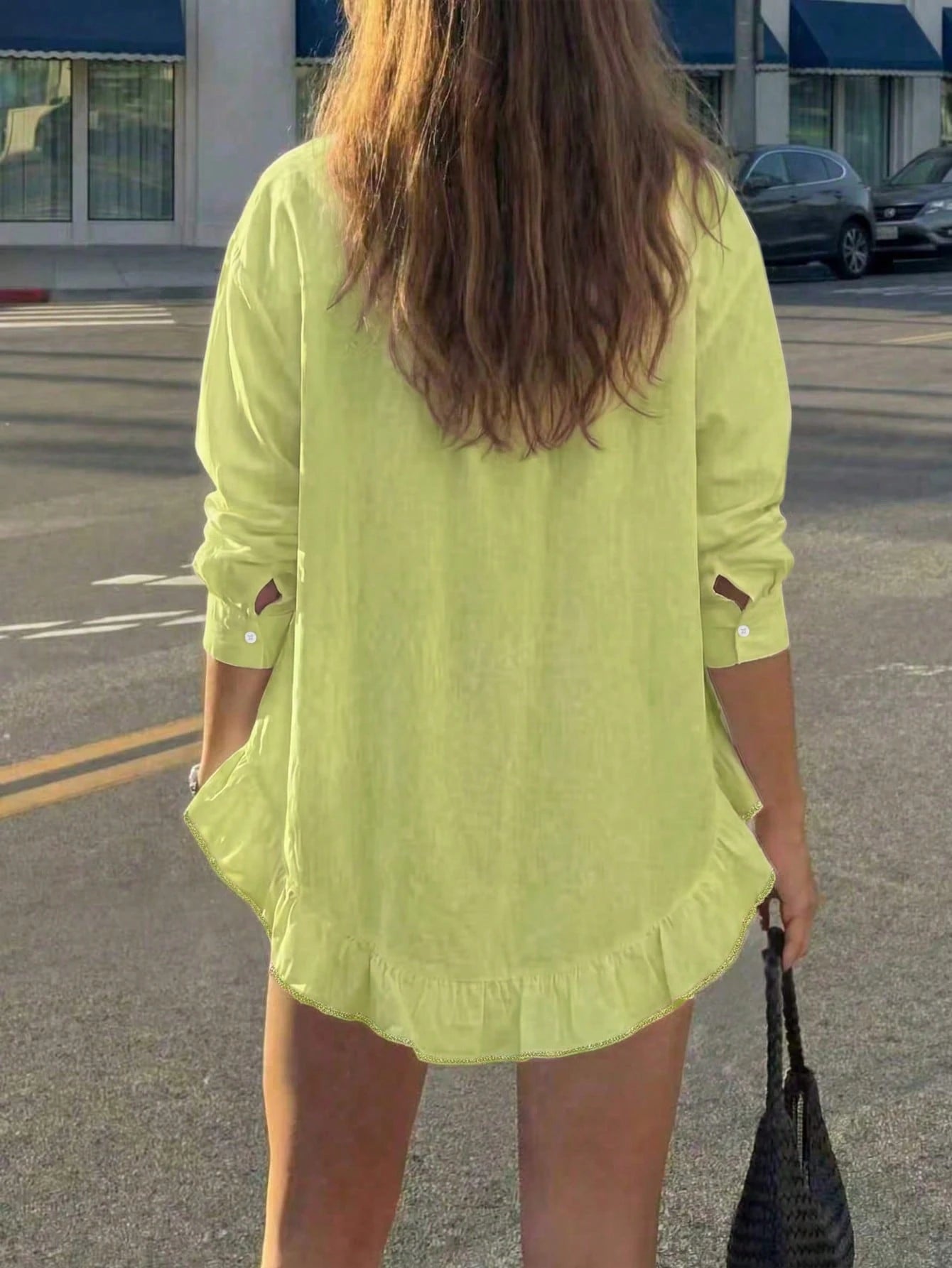 Women's Spring Casual Solid Color Front Button Ruffle Blouse Spring/Summer