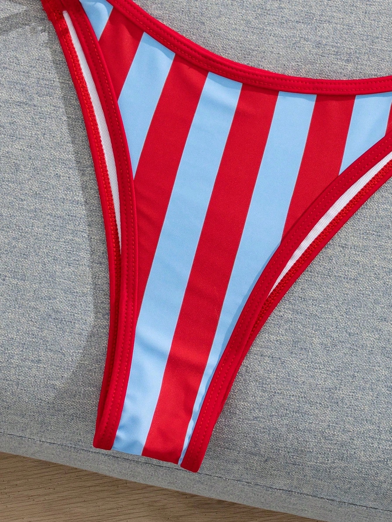 Women's Spring/Summer New Colorful Stripe Printed Flat Chest Spaghetti Strap Bikini 2 Pieces Set Vacation Beach