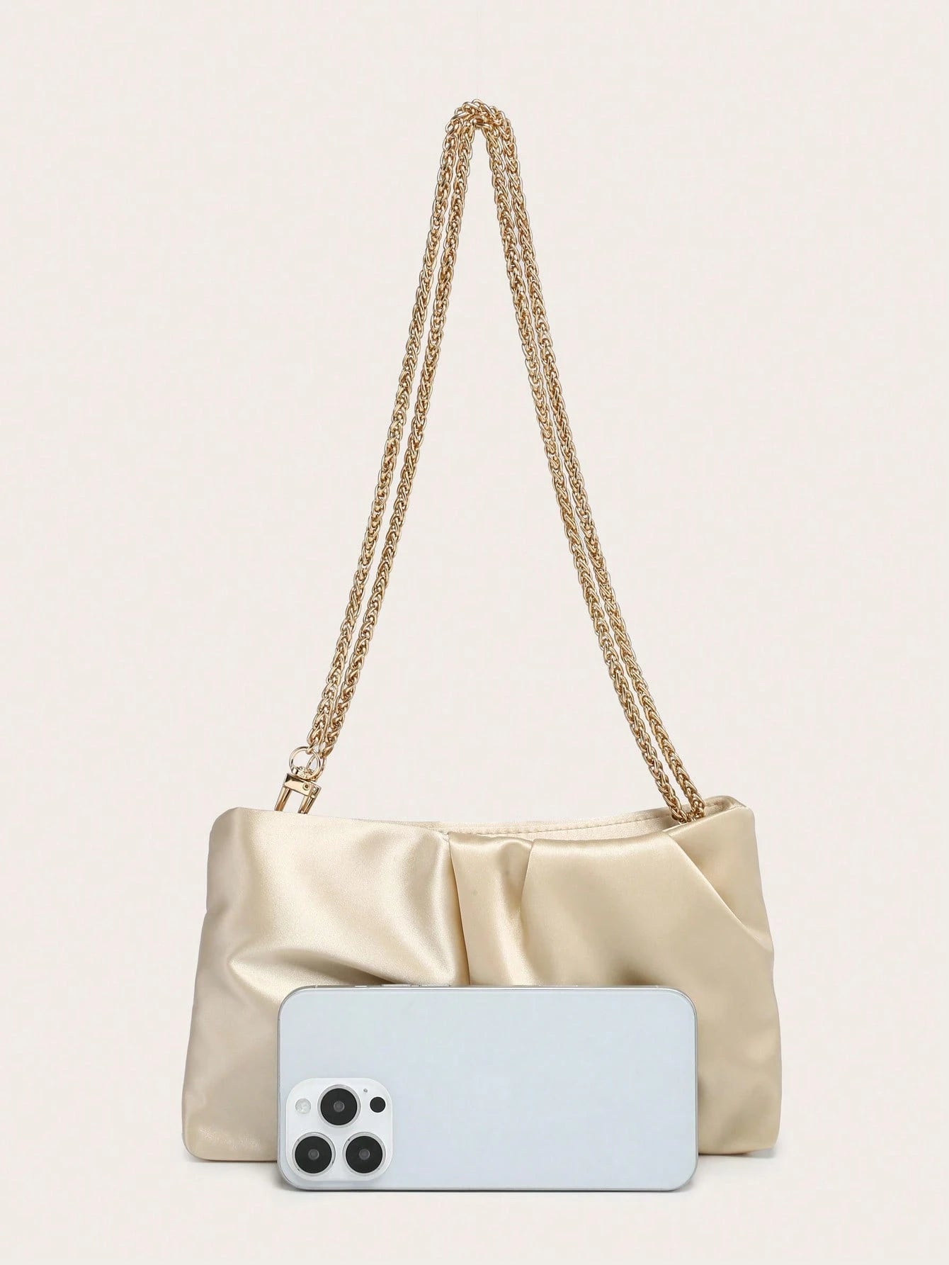 Women's Square Shoulder Bag, Pleated Satin Texture, Metal Chain Strap, Fashionable Design, Suitable For Evening Events And Outings