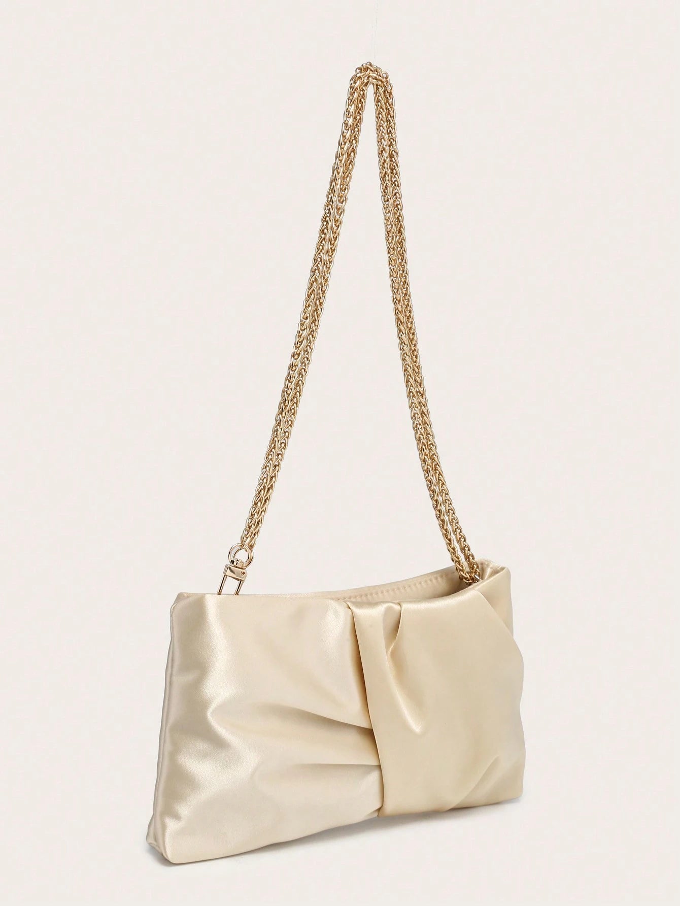 Women's Square Shoulder Bag, Pleated Satin Texture, Metal Chain Strap, Fashionable Design, Suitable For Evening Events And Outings
