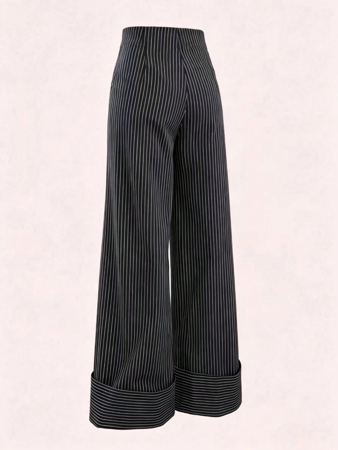 Women's Striped Print High Waist Casual Wide Leg Pants Black