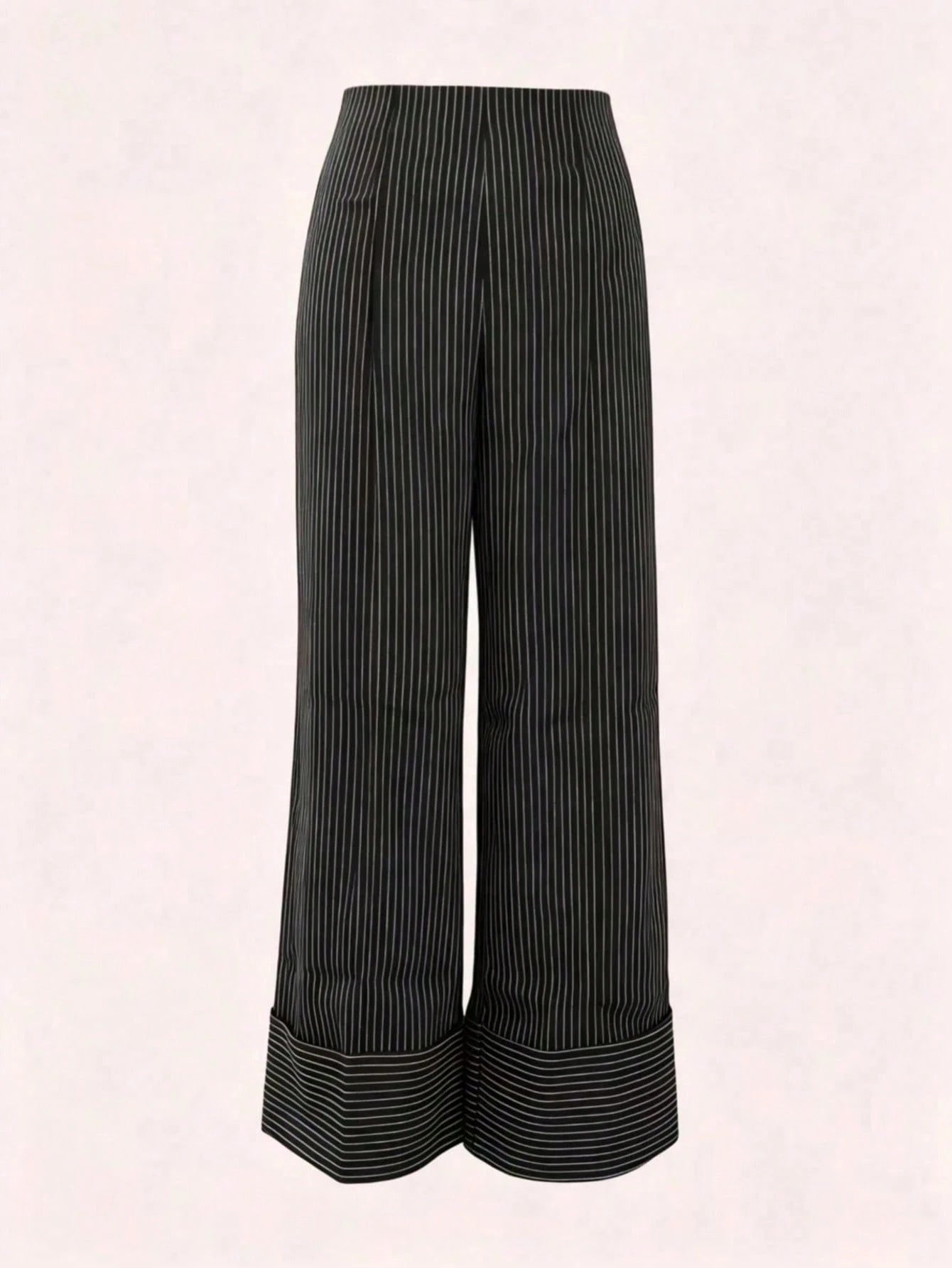 Women's Striped Print High Waist Casual Wide Leg Pants Black
