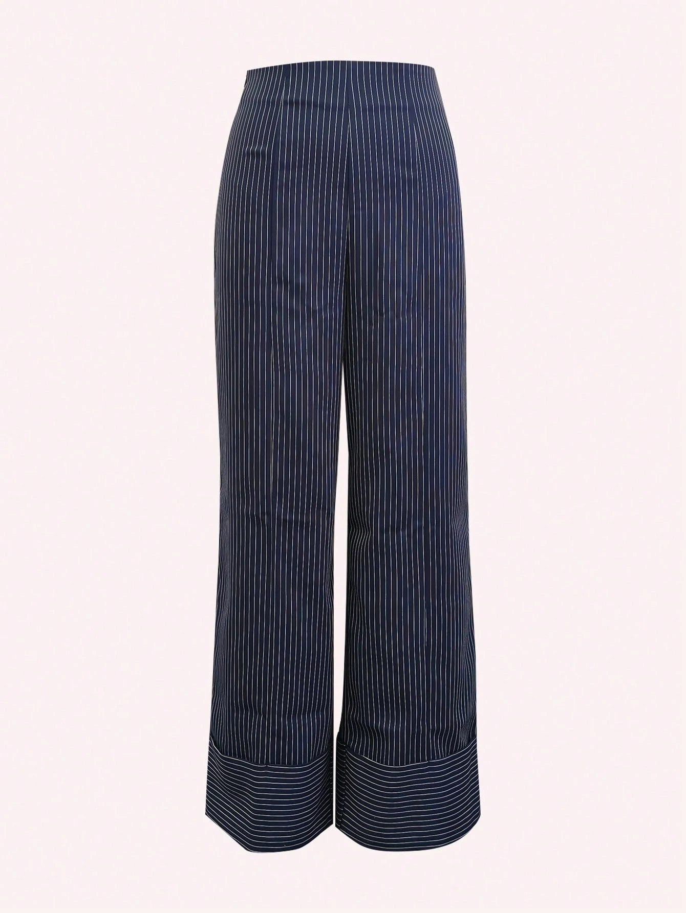 Women's Striped Print High Waist Casual Wide Leg Pants Black