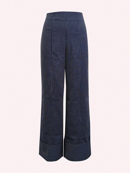 Women's Striped Print High Waist Casual Wide Leg Pants Black