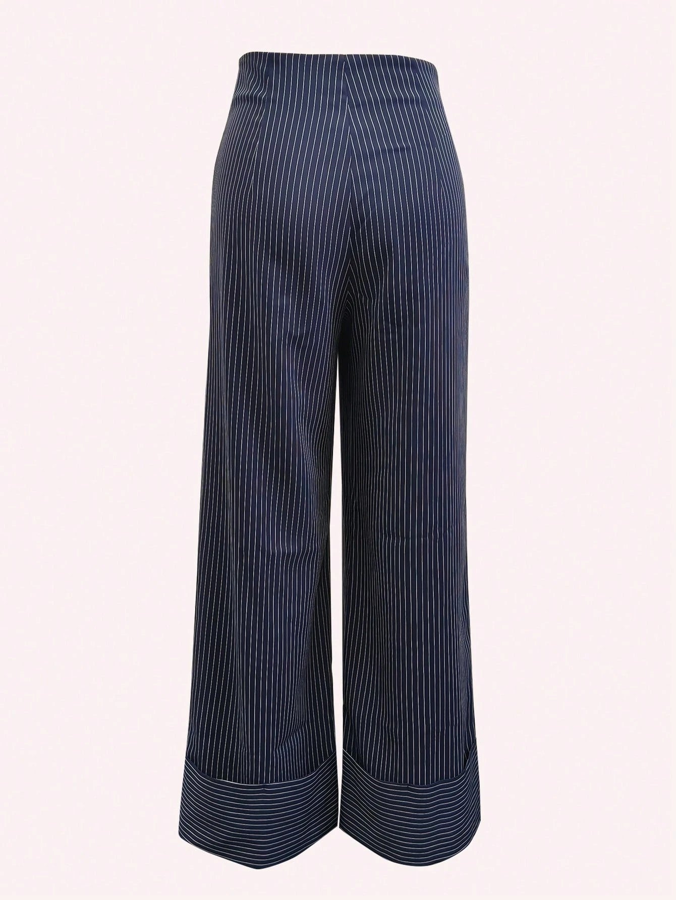 Women's Striped Print High Waist Casual Wide Leg Pants Black