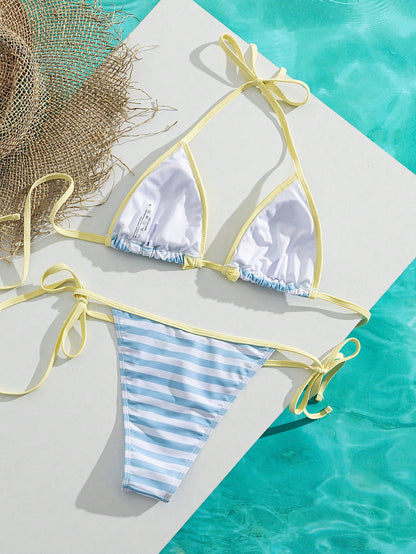 Women's Striped Triangle Bikini Swimwear For Vacation/Music Party Summer, Resort Wear Beach