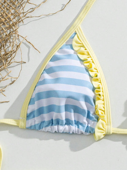 Women's Striped Triangle Bikini Swimwear For Vacation/Music Party Summer, Resort Wear Beach