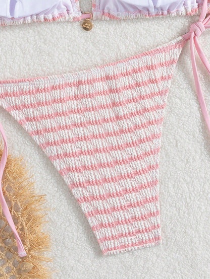 Women's Summer Beach Striped Tie-Side Bikini Bottoms, Popular European And American Swimwear Vacation