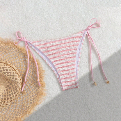 Women's Summer Beach Striped Tie-Side Bikini Bottoms, Popular European And American Swimwear Vacation