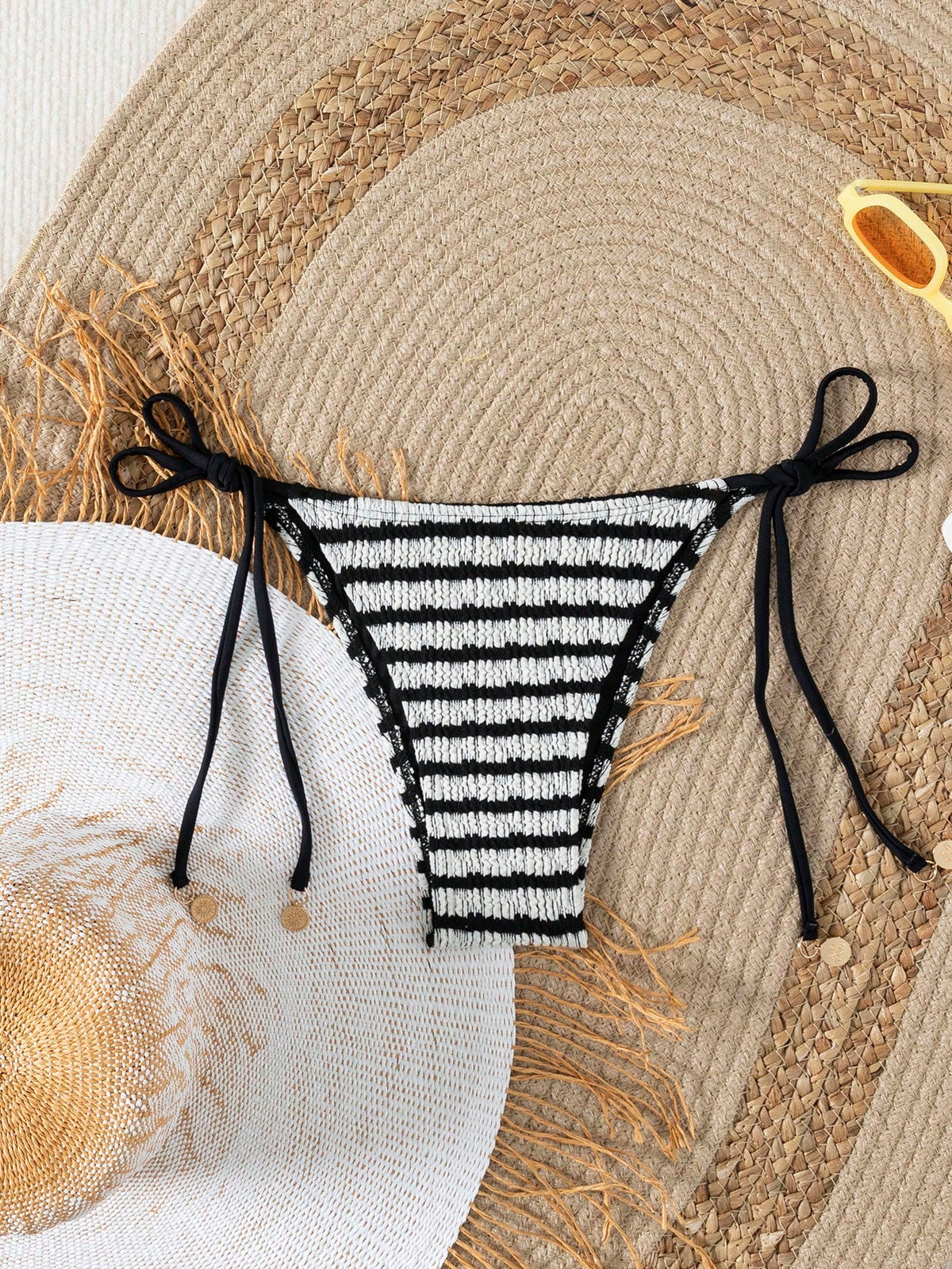 Women's Summer Beach Striped Tie-Side Bikini Bottoms, Popular European And American Swimwear Vacation