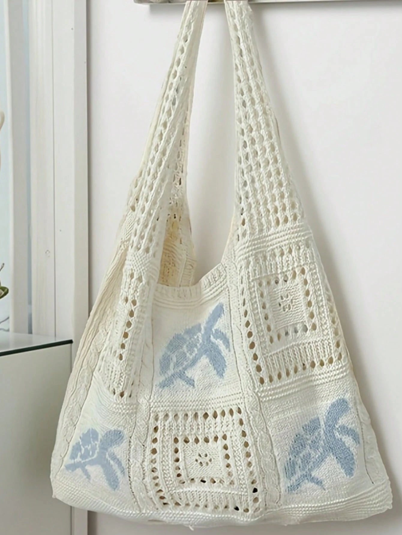 Women's Summer Beach Tote Bag, Crochet Design, Turtle Pattern, Large Capacity Open Handle, Suitable For Casual Outings And Beach Vacations, Boho Chic