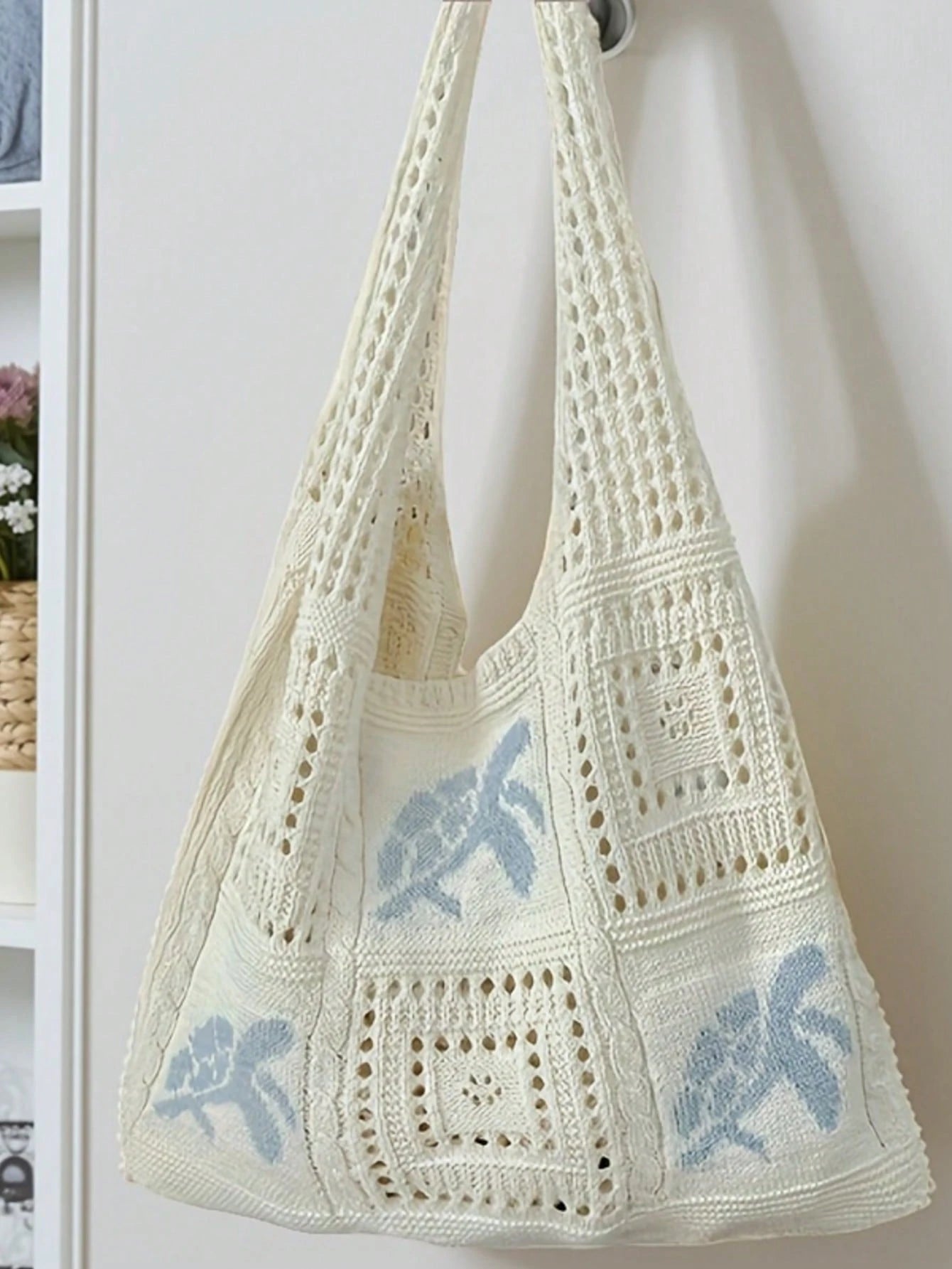 Women's Summer Beach Tote Bag, Crochet Design, Turtle Pattern, Large Capacity Open Handle, Suitable For Casual Outings And Beach Vacations, Boho Chic