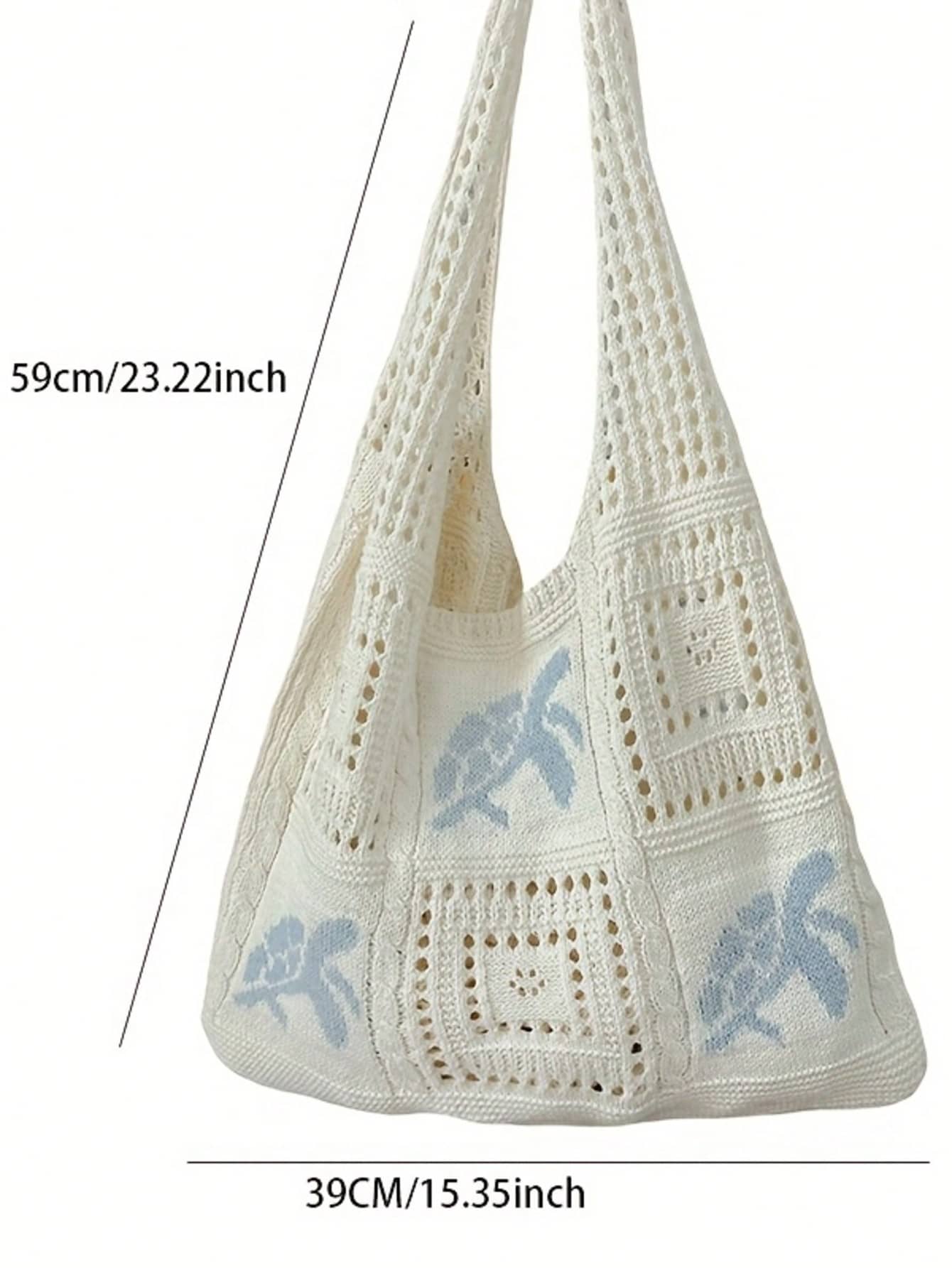 Women's Summer Beach Tote Bag, Crochet Design, Turtle Pattern, Large Capacity Open Handle, Suitable For Casual Outings And Beach Vacations, Boho Chic