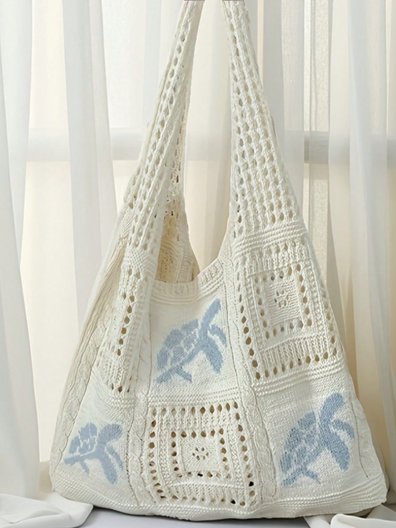 Women's Summer Beach Tote Bag, Crochet Design, Turtle Pattern, Large Capacity Open Handle, Suitable For Casual Outings And Beach Vacations, Boho Chic