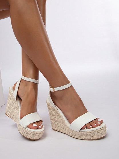 Women's Summer Beach Vacation Style Casual Breathable Linen Rope Round Toe Thick Sole Sandals,Travel Essential