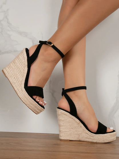 Women's Summer Beach Vacation Style Casual Breathable Linen Rope Round Toe Thick Sole Sandals,Travel Essential