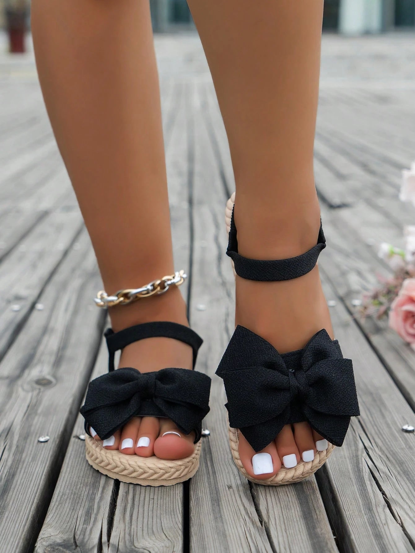 Women's Summer Black Cute Butterfly Flower Flat Sandals, Comfortable Lightweight Ankle Strap Fabric Shoes Suitable For Dates, Parties, Beach Valentines, Boho Chic