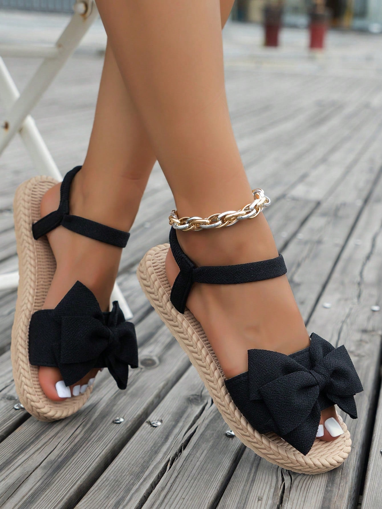 Women's Summer Black Cute Butterfly Flower Flat Sandals, Comfortable Lightweight Ankle Strap Fabric Shoes Suitable For Dates, Parties, Beach Valentines, Boho Chic