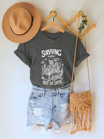 Women's Summer Floral Skull Pattern Print Round Neck Short Sleeve Simple Casual Daily Plus Size T-Shirt Tops