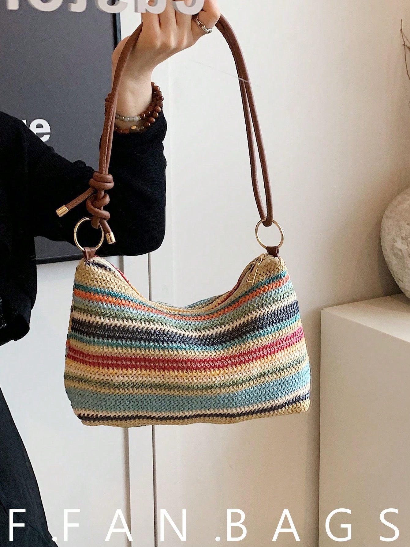 Women's Summer New Straw Woven Small Bag, Minimalist Textured Shoulder Bag, Crossbody Bag, Ultra-Light Mini Straw Material Shoulder Bag, Beach Bag, Straw Material