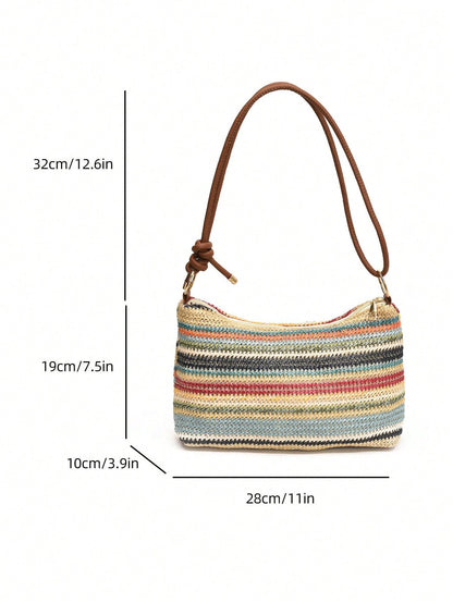 Women's Summer New Straw Woven Small Bag, Minimalist Textured Shoulder Bag, Crossbody Bag, Ultra-Light Mini Straw Material Shoulder Bag, Beach Bag, Straw Material