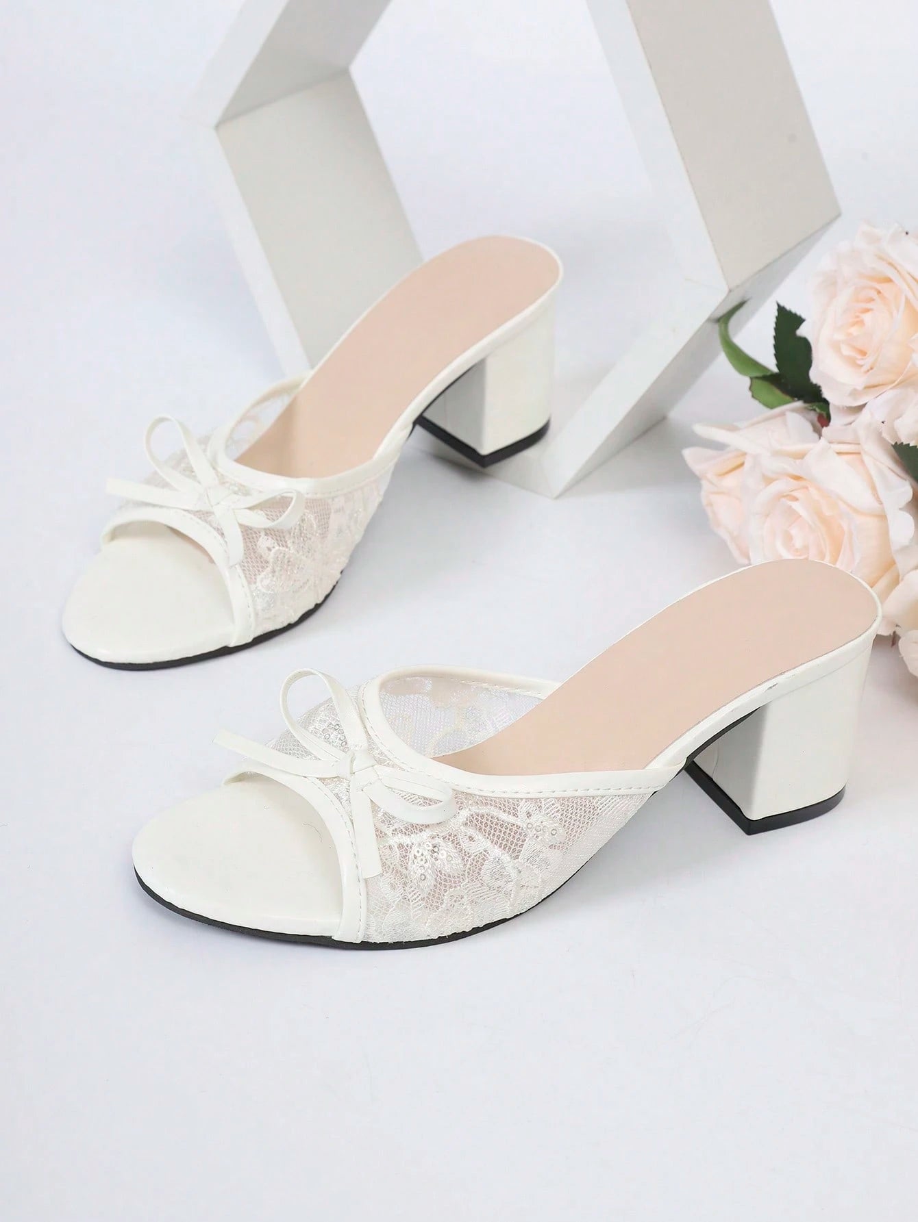 Women's Thick High Heel Round Toe Sandals, Spring/Summer New Narrow Heel Petite Sexy Open Toe Sandals, Bow Sandals,Chunky Heels