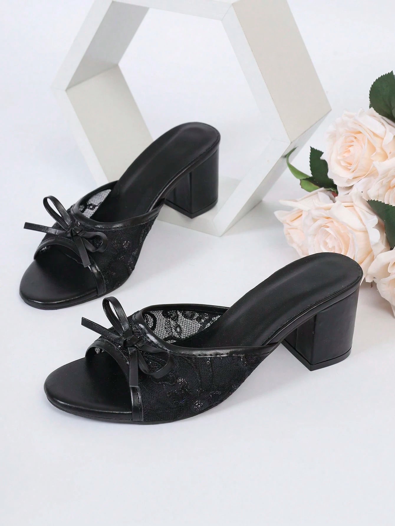 Women's Thick High Heel Round Toe Sandals, Spring/Summer New Narrow Heel Petite Sexy Open Toe Sandals, Bow Sandals,Chunky Heels