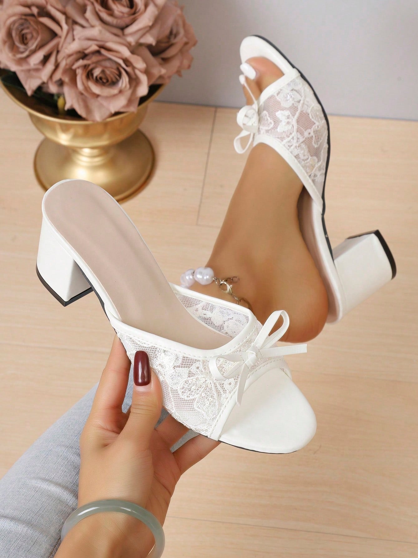 Women's Thick High Heel Round Toe Sandals, Spring/Summer New Narrow Heel Petite Sexy Open Toe Sandals, Bow Sandals,Chunky Heels