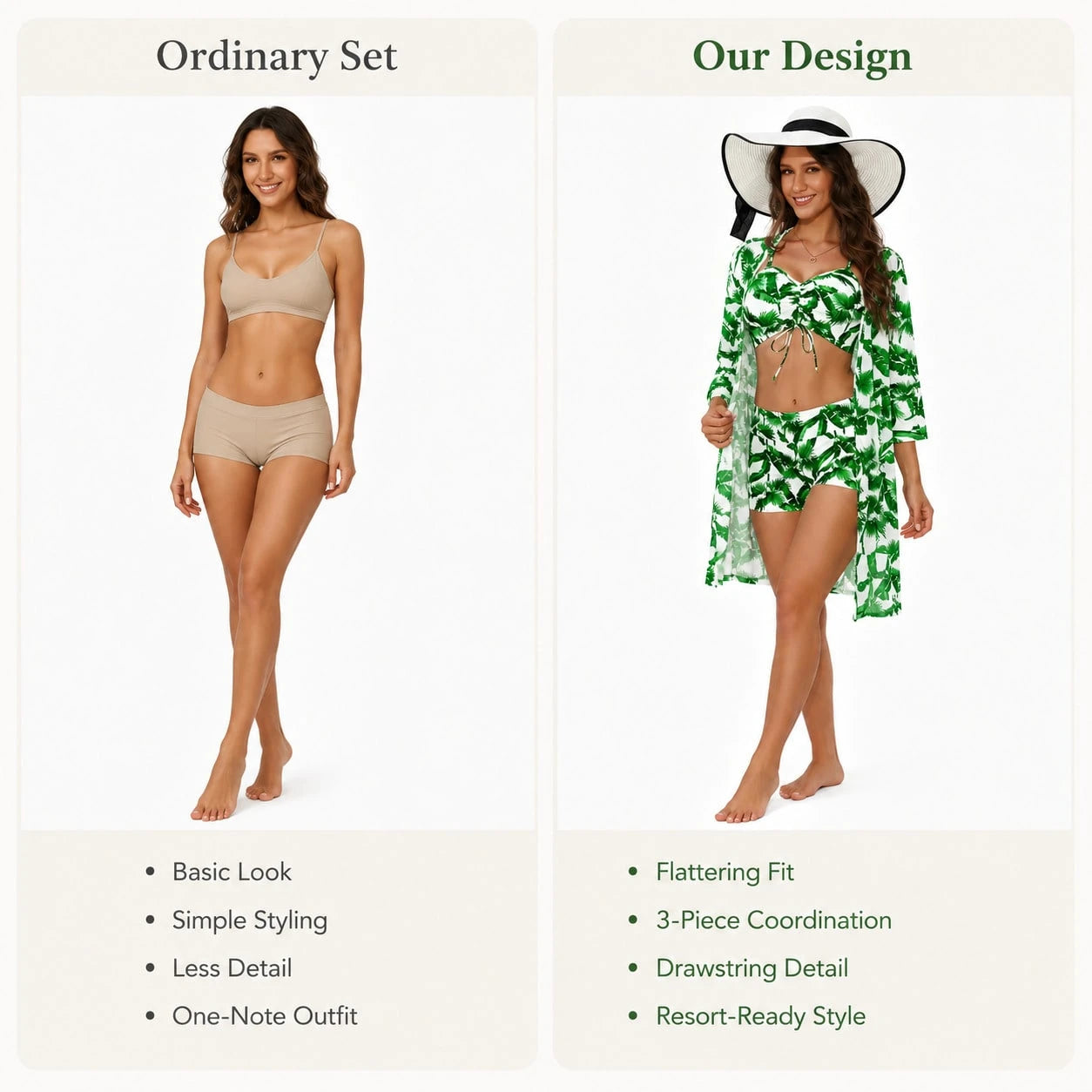 Women's Tropical Palm Leaf Print 2-Piece Swimsuit Set, Summer Sexy Sun-Protective Swimwear, Beach-Style Cover-Up, Suitable For Pool Parties