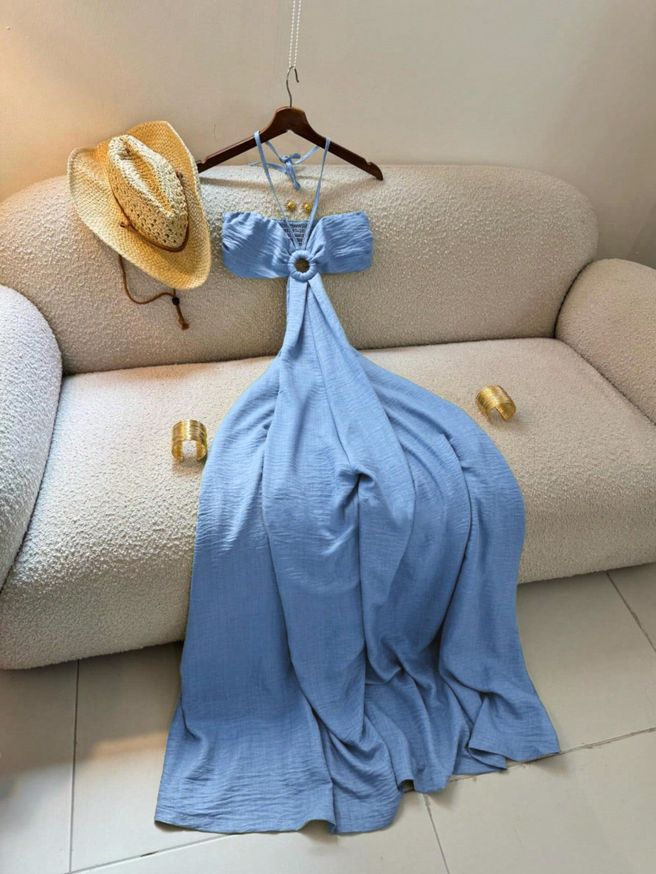 Women's Vacation Style Midi Dress, Print Backless Hollow Out Spaghetti Strap Dress, Summer Party Elegant
