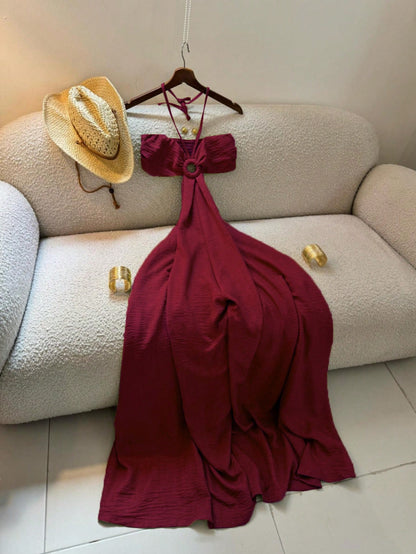 Women's Vacation Style Midi Dress, Print Backless Hollow Out Spaghetti Strap Dress, Summer Party Elegant