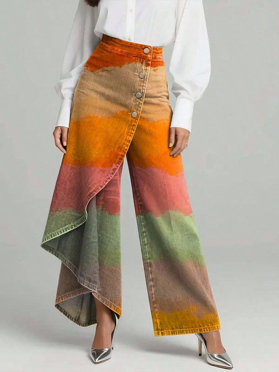 Women's Vintage Flower Patterns Print High-Waisted Relaxed Fit Wide-Leg Jeans With A Stylish Design