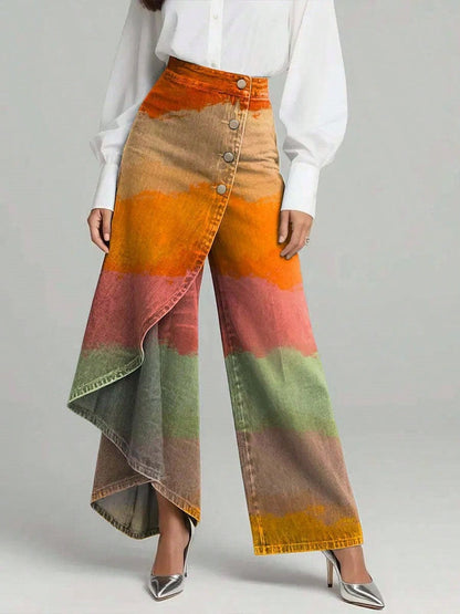 Women's Vintage Flower Patterns Print High-Waisted Relaxed Fit Wide-Leg Jeans With A Stylish Design
