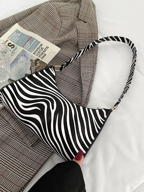 Women's Zebra Print Tote Shoulder Bag Leather Top Handle Purse Travel Handbag Clutch Wallet With Chain Lightweight,Business Casual Zebra Striped Pattern Bag For Teen Girls Women College Students,Rooki