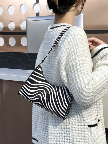 Women's Zebra Print Tote Shoulder Bag Leather Top Handle Purse Travel Handbag Clutch Wallet With Chain Lightweight,Business Casual Zebra Striped Pattern Bag For Teen Girls Women College Students,Rooki