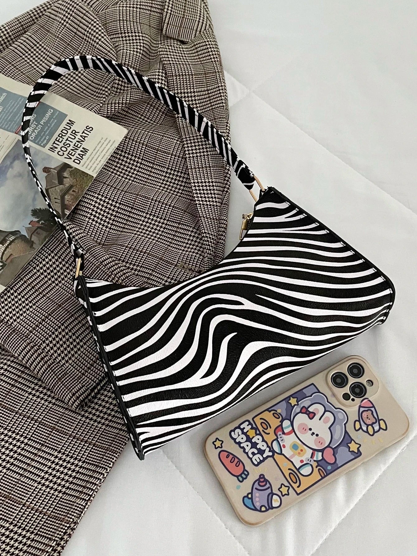 Women's Zebra Print Tote Shoulder Bag Leather Top Handle Purse Travel Handbag Clutch Wallet With Chain Lightweight,Business Casual Zebra Striped Pattern Bag For Teen Girls Women College Students,Rooki