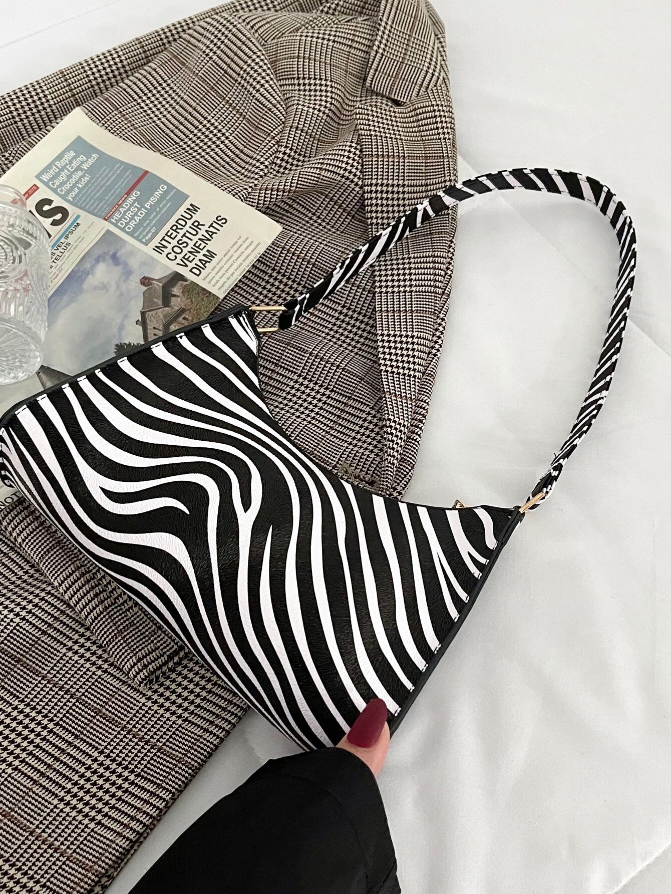 Women's Zebra Print Tote Shoulder Bag Leather Top Handle Purse Travel Handbag Clutch Wallet With Chain Lightweight,Business Casual Zebra Striped Pattern Bag For Teen Girls Women College Students,Rooki