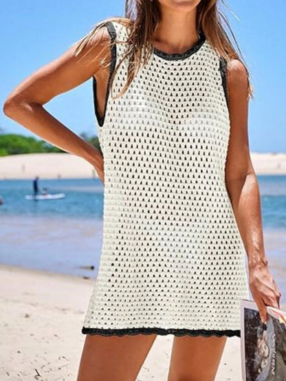 Womens Swimsuit Cover Up Sleeveless Knit 2026 Summer Outfits Swimwear Bathing Suit Coverup Crochet Beach Dress Hollow Out Sheer Vacation Beach
