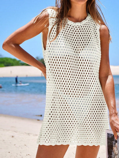 Womens Swimsuit Cover Up Sleeveless Knit 2026 Summer Outfits Swimwear Bathing Suit Coverup Crochet Beach Dress Hollow Out Sheer Vacation Beach