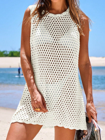Womens Swimsuit Cover Up Sleeveless Knit 2026 Summer Outfits Swimwear Bathing Suit Coverup Crochet Beach Dress Hollow Out Sheer Vacation Beach